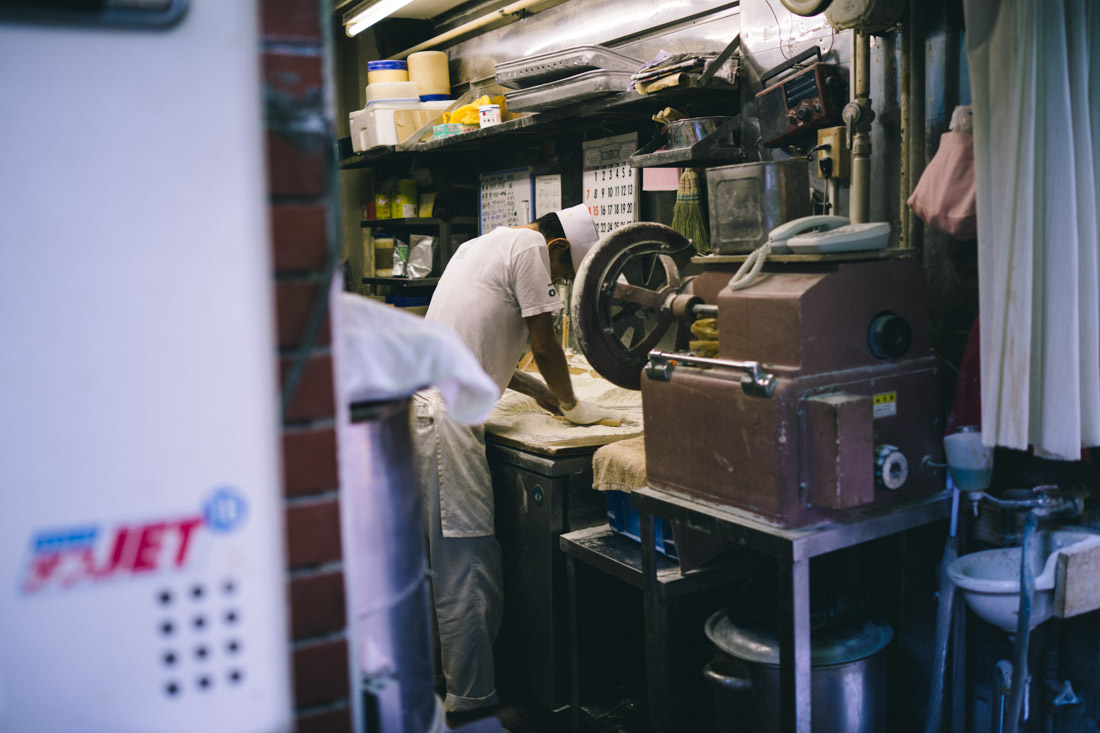 Making noodles by hand.