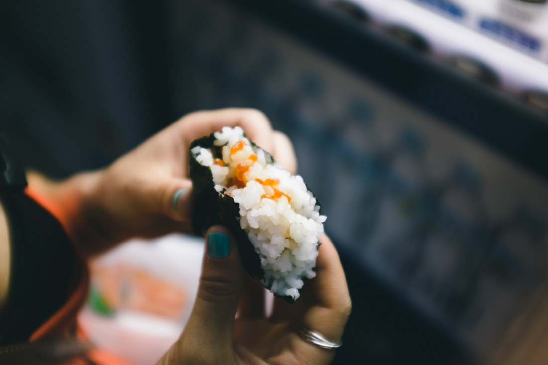 We ate some onigiri on the way; this one had roe inside