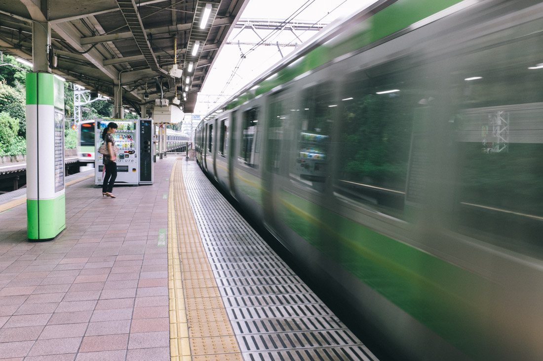 Waiting for the Yamanote line train to take us to Ueno.