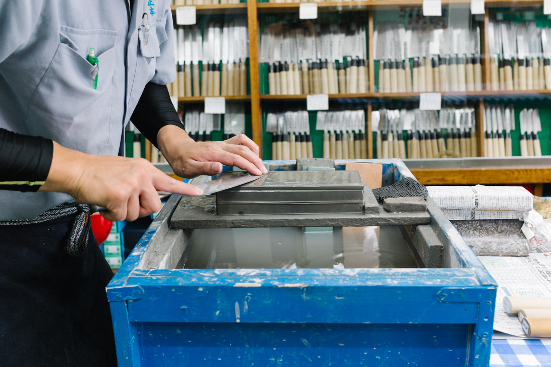Constantly sharpening knives with the utmost respect and care.