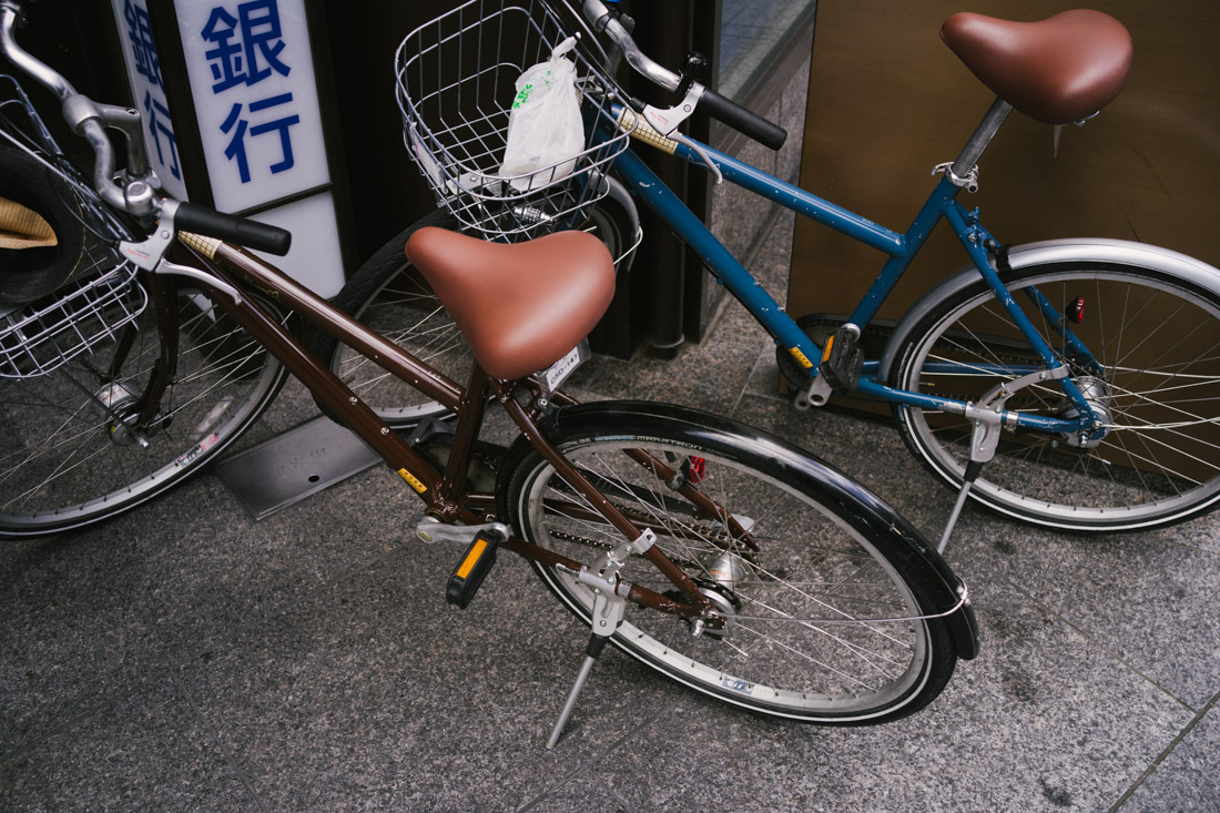 Our bikes — even the large one is on the small side.