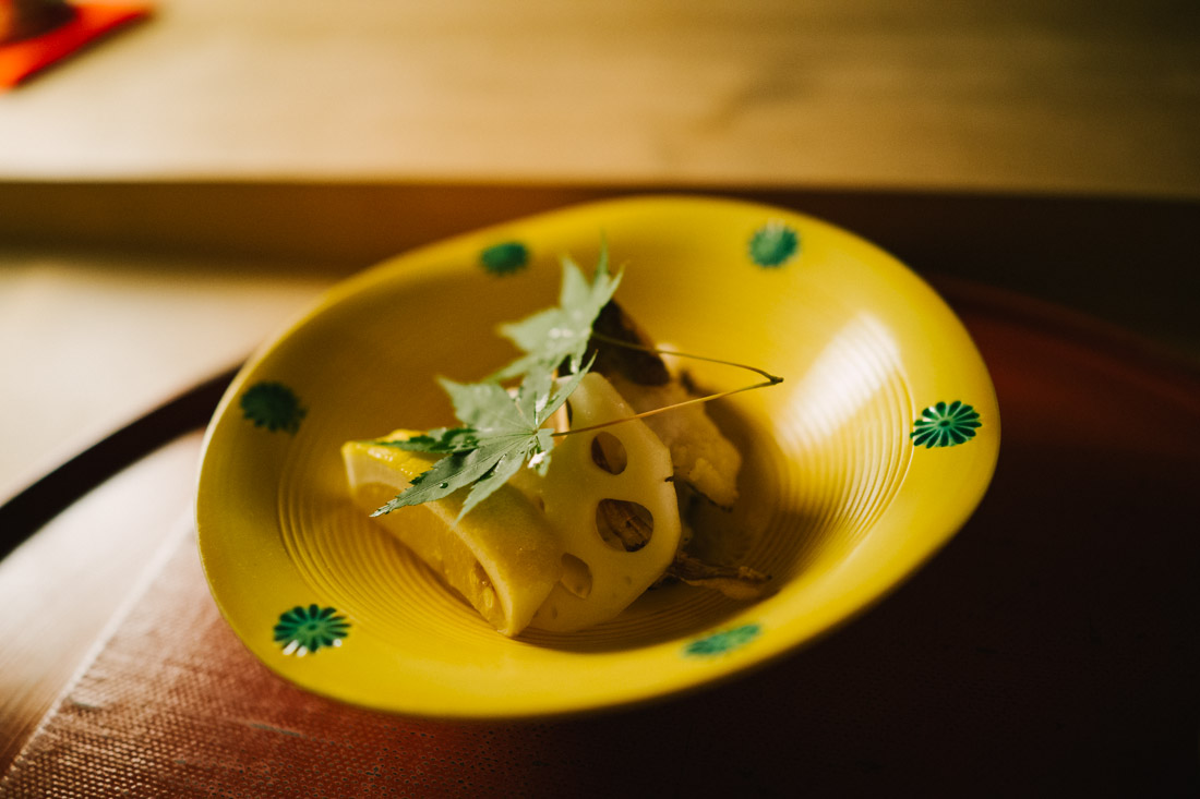 Monk fish with lotus flower root.