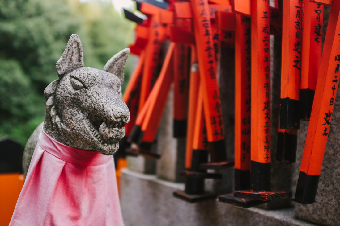Kitsune (fox) are everywhere along the path.